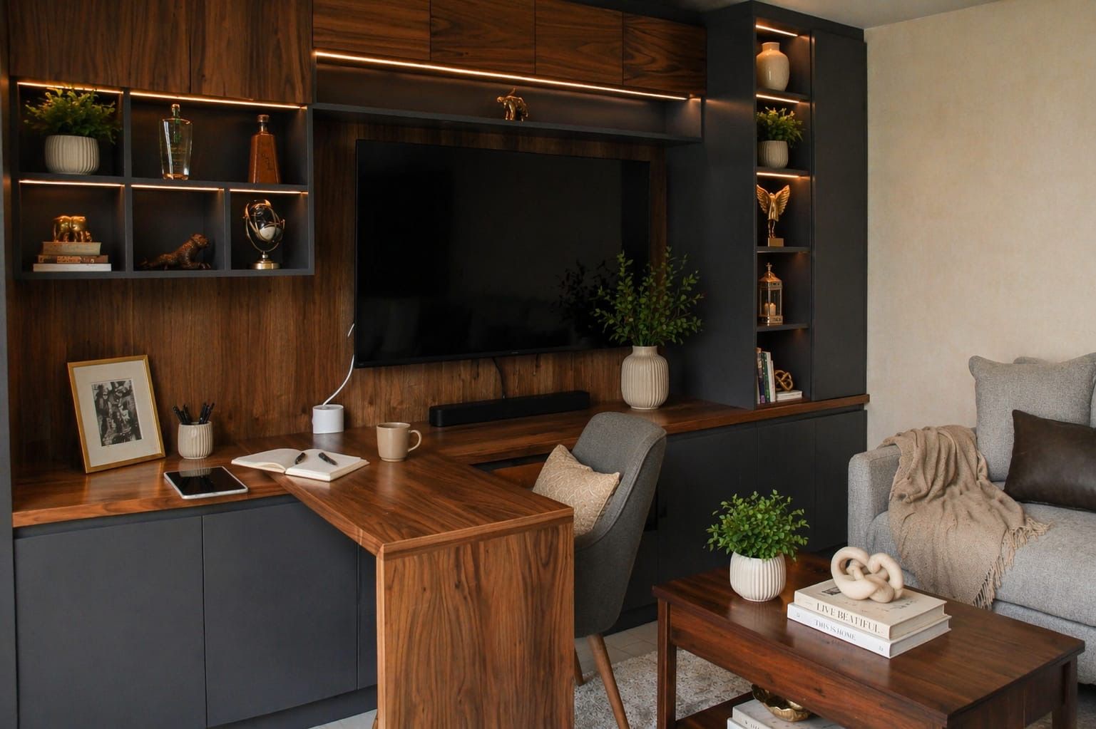 Mueble de televisión con escritorio